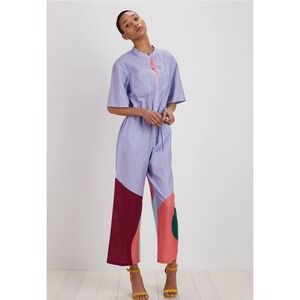 The Kit Issa Jumpsuit Lilac Cut Paper Size  XS Colorblock Blue Coral Green NWOT‎